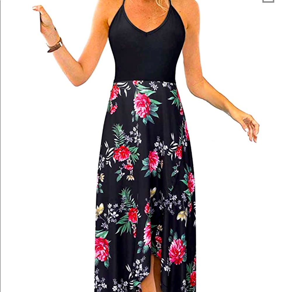 KILIG Women's V Neck Sleeveless Summer Sundresses Floral Maxi Dresses
